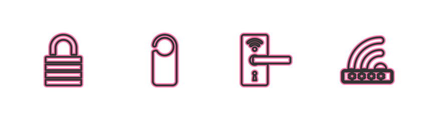 Set line Lock, Digital door lock with wireless, Please not disturb and Wifi locked icon. Vector.