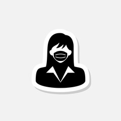 Woman in medical face protection mask sticker icon