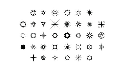Big Set Black Collection Star Icons Sparkles Vector Symbols Shine Elements