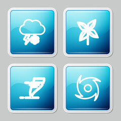 Set line Cloud with snow and lightning, Pinwheel, Tornado and icon. Vector.