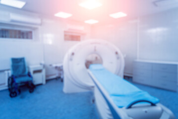 Blurred background of computer tomography diagnostics in modern medical center