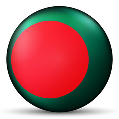 Glass light ball with flag of Bangladesh. Round sphere, template icon. National symbol. Glossy realistic ball, 3D abstract vector illustration highlighted on a white background. Big bubble.