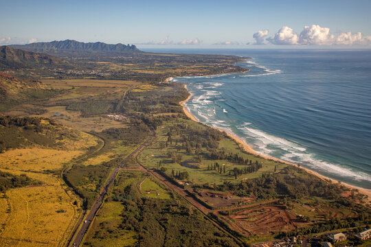 Looking along coastline  north Rt 56 in Kauai from Helicopter