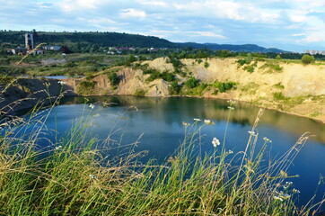 lake landscape in summer. beautiful scenery of view and amazing attarction of Solotvyno Lakes, Zakarpattia (Transcarpathian)