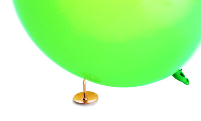 Office pin and air balloon on white background