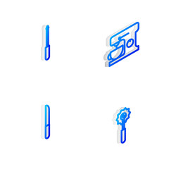 Set Isometric line Electric mixer, Knife sharpener, and Pizza knife icon. Vector.