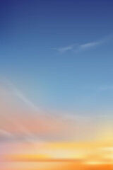 Colouful sky, Sunset sky in evening with orange, purple and blue, Dramatic twilight landscape with morning sky,Vector mesh vertical banner of sunrise for Spring or Summer background