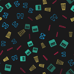 Set line Salt and pepper, Oven, Grater and Bread knife on seamless pattern. Vector.