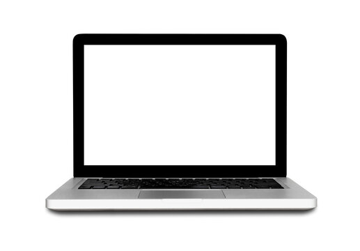 Front side of laptop 13 inch with copy space isolated on white background, high resolution image