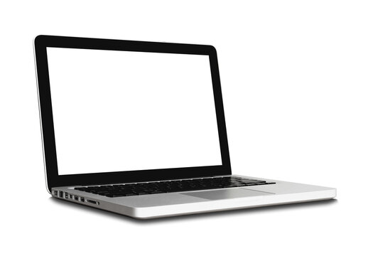 Front side of laptop 13 inch with copy space isolated on white background, high resolution image