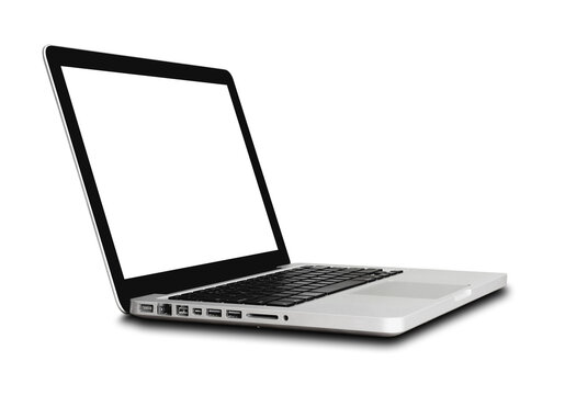 Front side of laptop 13 inch with copy space isolated on white background, high resolution image