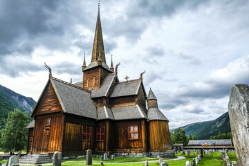 Stabkirche Norwegen Lom historisch Touristen Attraktion Mastkirche Schiffbau
