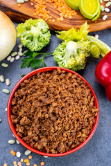 Vegetarian plant based imitation minced meat ready to eat