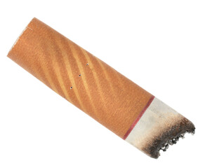 Cigarette butt with ash isolated on white background. goby consumed cigarettes. Stop smoking