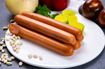 Tasty vegan sausages made from vegetarian plant based imitation meat