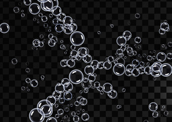 Round transparent clean realistic soap bubbles on a transparent abstract background. Vector