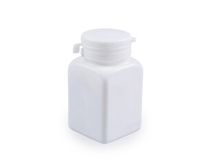 white pill bottle square shape on white background with clipping path 