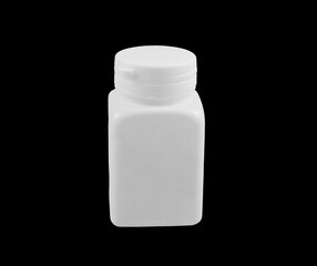 white pill bottle on black background with clipping path 