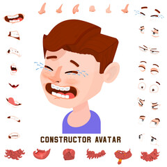 Set of emotions for 3D character, constructor avatar man.