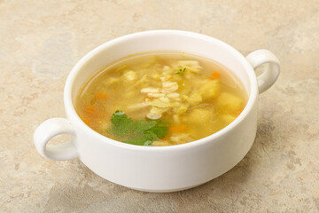 Tasty chicken soup with carrot