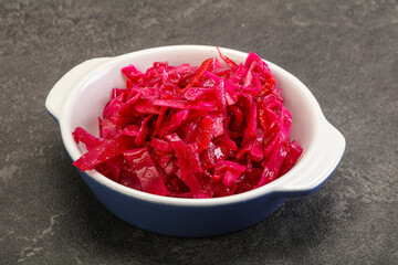 Marinated red cabbage in the bowl