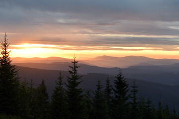 Beautiful summer sunset in the mountains