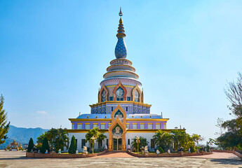Spectacular Crystal Pagoda (Chedi Kaew) of Wat Tha Ton (Phra Aram Luang) is a famous Buddhist complex in the north of Thailand. Mae Ai district, Chiang Mai province