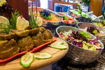 Vegetables on the open buffet.Salad bar.