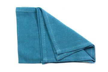 Cotton linen tablecloth kitchen (napkin) blue color isolated on white background.