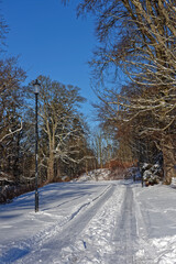 A small Scottish Minor Road at an Old golf Course in Letham Grange, covered with deep snow during the Beast From The East Snow Storm.