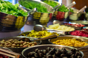 Vegetables on the open buffet.Salad bar.