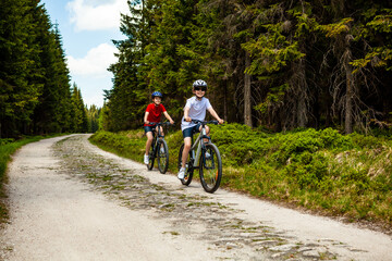Healthy lifestyle - teenage girl and boy riding bicycles

