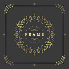 Vintage flourishes ornament swirls lines frame template vector illustration victorian ornate border for greeting cards