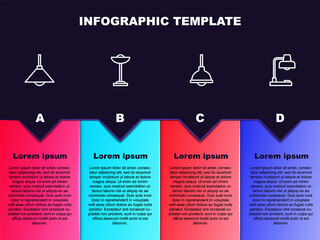 Set line Lamp hanging, Floor lamp, and Table. Business infographic template. Vector.