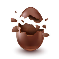 Chocolate egg, child's surprise for Easter and holidays, broken.