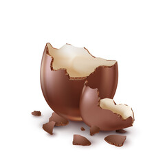 Chocolate egg, child's surprise for Easter and holidays, broken.