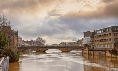 Bridge over a flooded river.