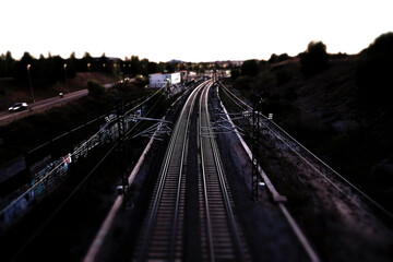 Tilt-shift image of railroad tracks