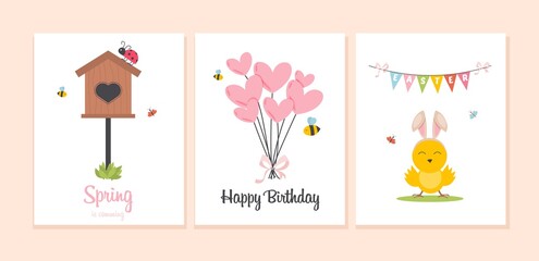 Spring card with flowers Vector illustration.