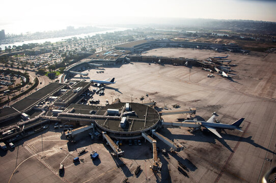 Aerial view of airplanes at airport