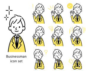 仕事中の男性のアイコンセット　ベクター素材　黄色