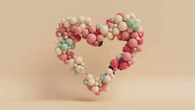 Multicolored Balloon Love Heart. Pink, White and Green Balloons arranged in a heart shape. 3D Render 