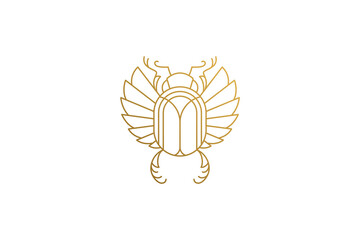 Golden egyptian scarab silhouette linear vector illustration. - obrazy, fototapety, plakaty