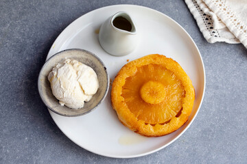 Pineapple and rum upside dwon cake with chantilly cream