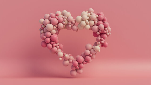 Multicolored Balloon Love Heart. Pink and Cream Balloons arranged in a heart shape. 3D Render 