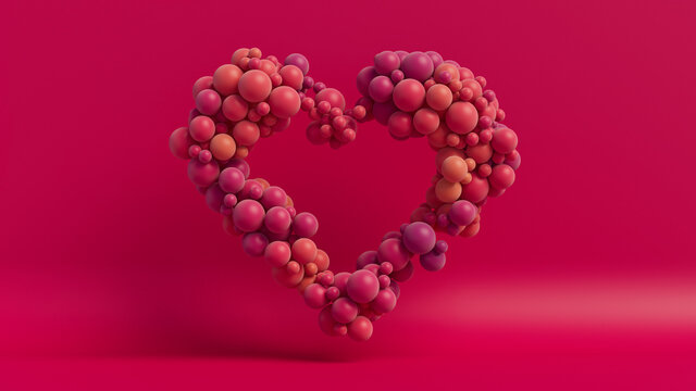 Multicolored Balloon Love Heart. Pink, Orange and Red Balloons arranged in a heart shape. 3D Render 