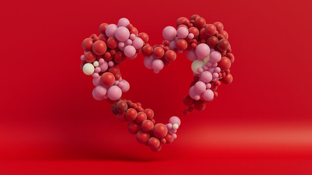 Multicolored Balloon Love Heart. Red, Pink and White Balloons arranged in a heart shape. 3D Render 
