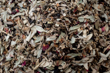 Macro texture of natural dry green herbal tea