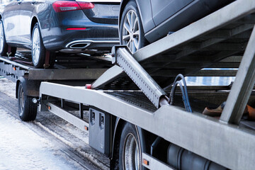 Towing service. tow truck with the loaded damaged cars