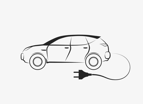 electric car line icon. environmentally friendly and eco transport symbol. car and electric plug. isolated vector image